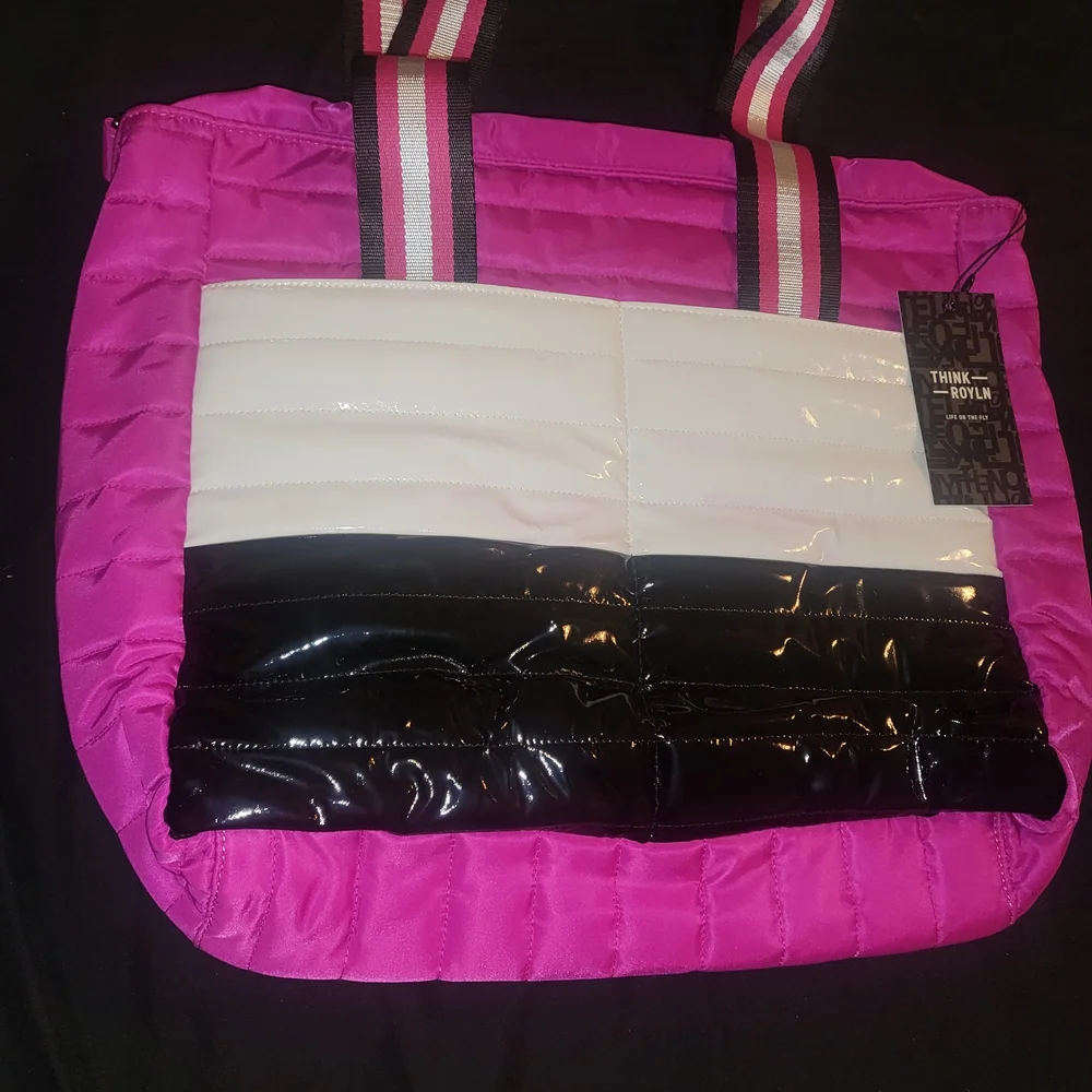 THINK ROYLN Pink, White, and Black Quilted Tote - Picture 1 of 5